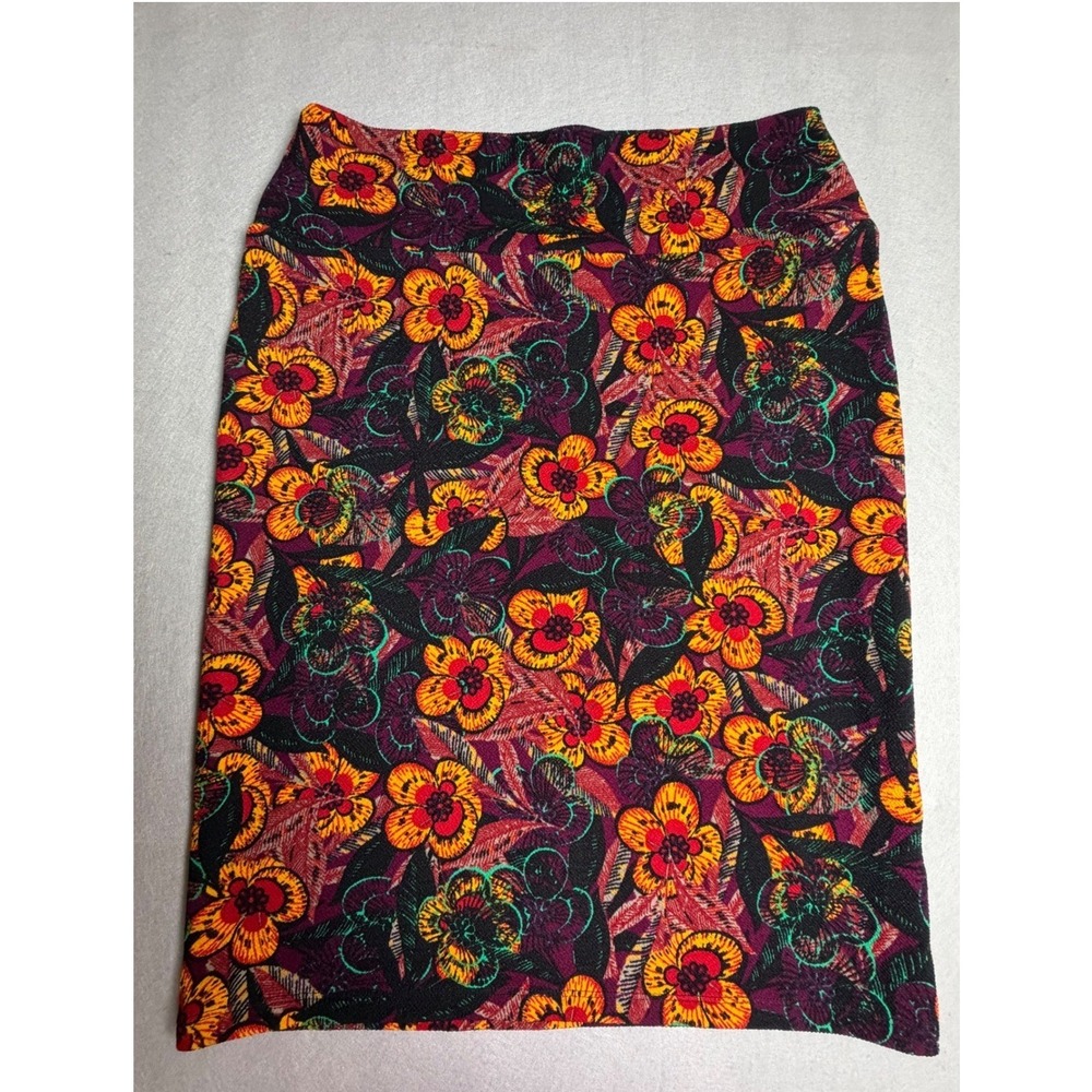 LuLaRoe Cassie Floral Pencil Skirt Purple Red Orange Yellow Large L Stretch